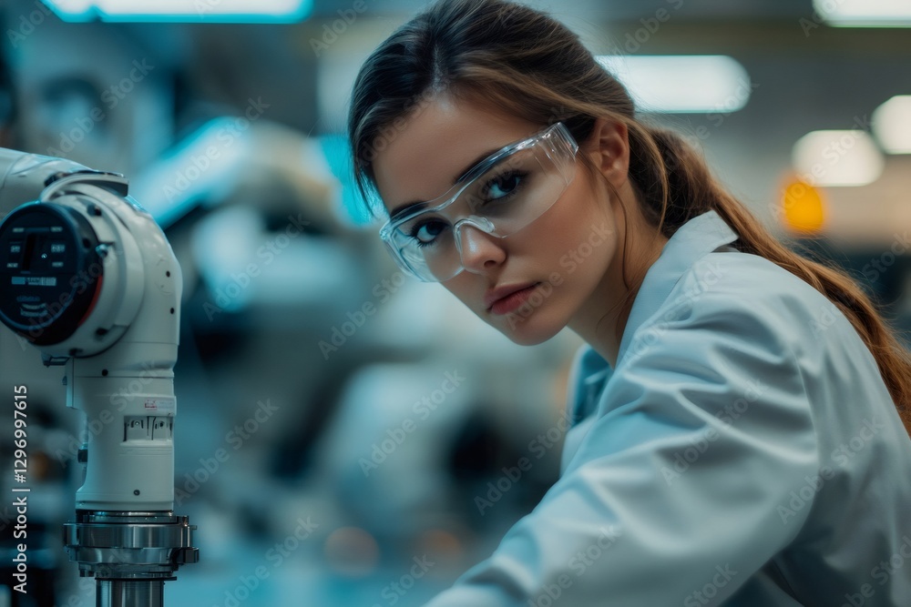 Fototapete Industrial robotics engineer working with a robot arm in a factory setting