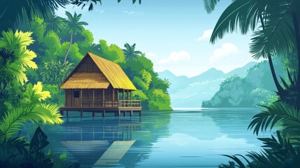 Serene Jungle Cabin by the River