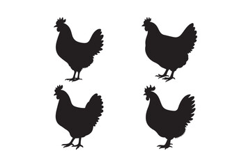 Farm Chicken Silhouettes Perfect for Logos, Stickers, and Prints