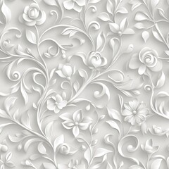 White floral 3D pattern seamless background. Possible use wallpaper, fabric, packaging design