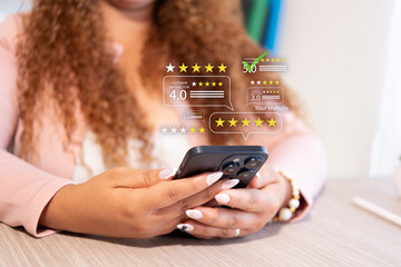 Online customer satisfaction survey service concept, star rating of service. business reputation...