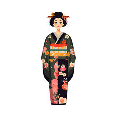 A Beautifully Illustrated Woman In Traditional Japanese Kimono