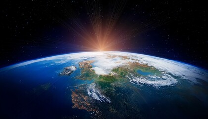 Half-Sphere Earth from Space with Rising Sun – Climate Symbolism