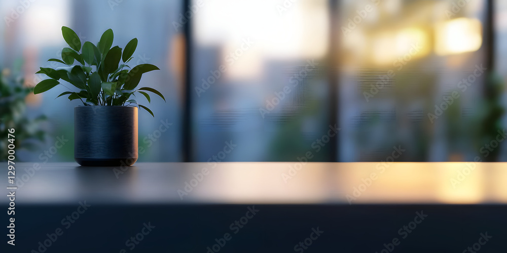 Aufkleber 3d rendering of a blurred gray background with a black desk space