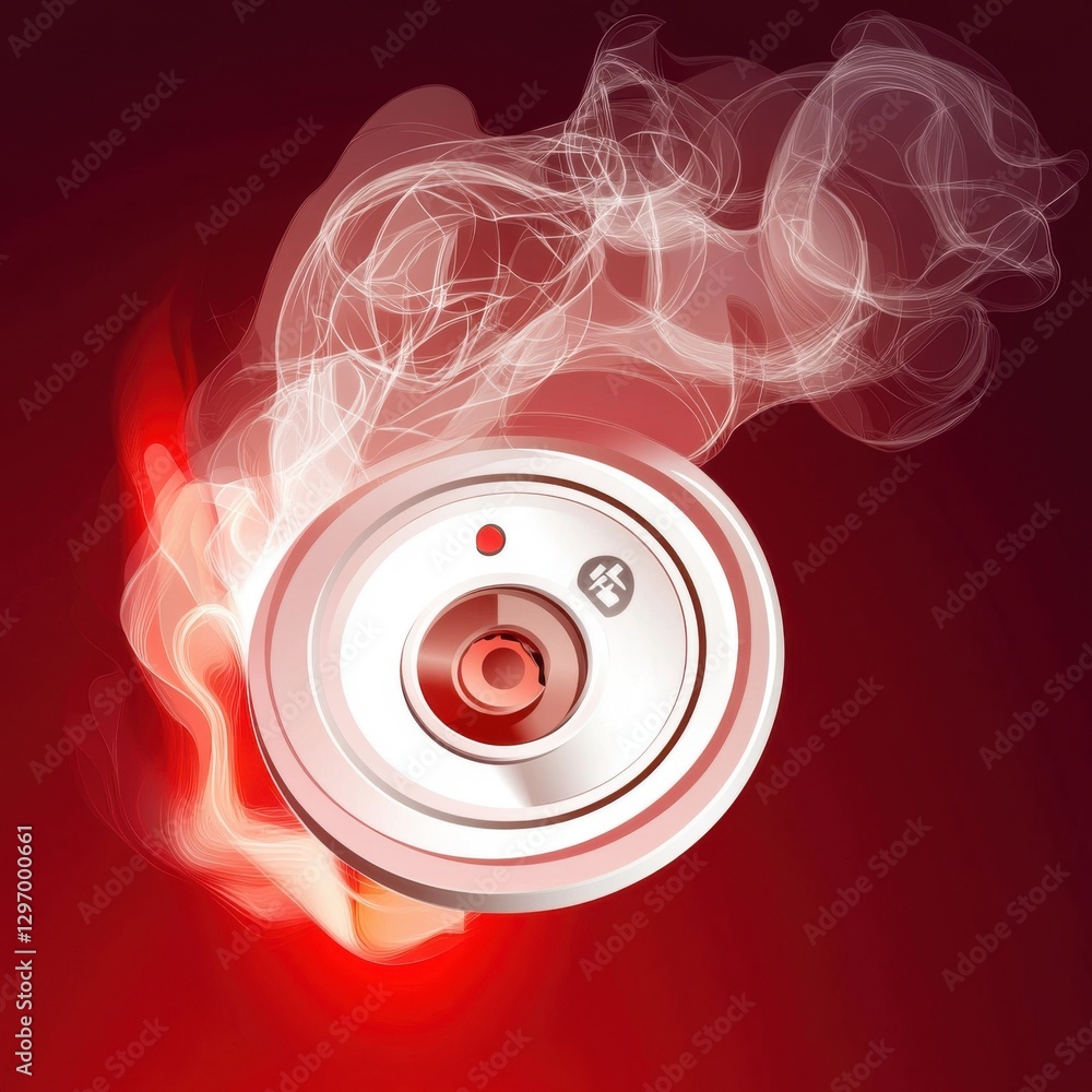 Poster abstract representation of a silver speaker with smoky red effects, creating a dynamic and energetic