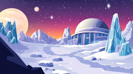 Alien Planet Observatory at Night