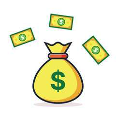 Money bag with dollars falling, dollar sign icon, money bag vector illustration