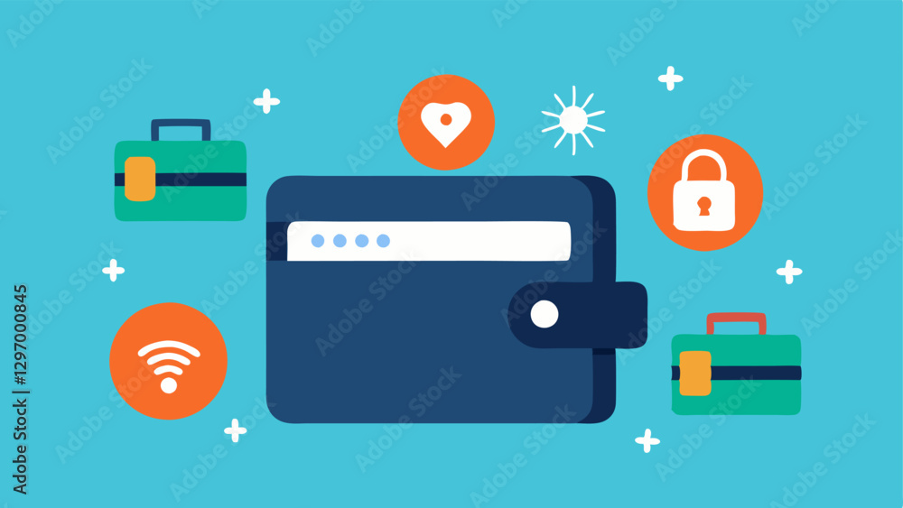Poster secure password a wallet surrounded by various strong passwords with symbols and numbers demonstrati