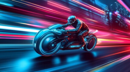 Futuristic Motorcycle in Neon Cityscape