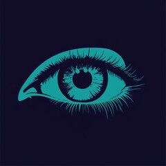 Fototapeta premium Stylized illustration of a vivid turquoise eye against a dark background.