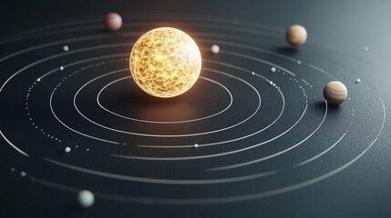 Obraz premium A realistic solar system illustration showcasing the sun and its orbiting planets, symbolizing the vastness of space, the interconnectedness of celestial bodies, and the mysteries of the universe.