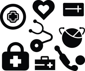 Doctor support helpline symbol collection black on Wihte Background 