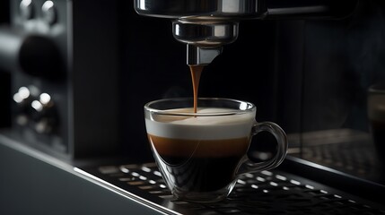 Espresso machine coffee maker brewing fresh espresso coffee cup caffeine beverage dark roast morning drink