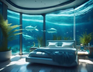 Spectacular Underwater Bedroom with Panoramic Glass View