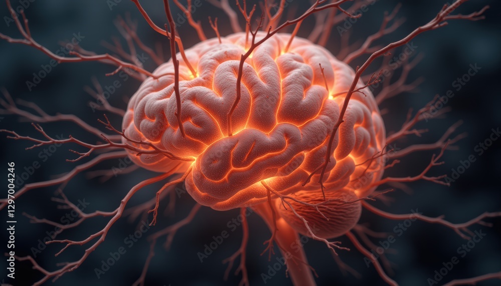 Poster brain showing active neural connections with bright red signals