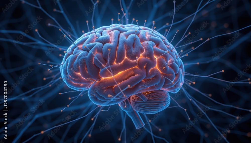 Poster brain with highlighted neural networks and synaptic connections