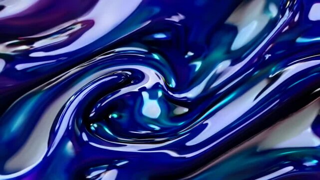 Abstract blue liquid patterns swirling in dynamic motion, fluid art with glossy reflections and smooth waves. Concept of fluid art and abstract expressionism