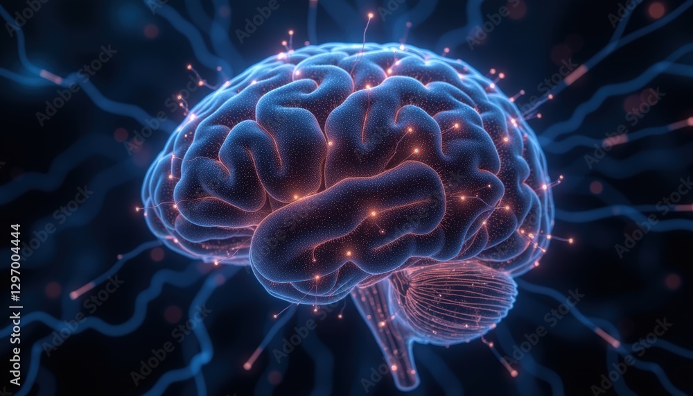 Poster brain with complex neural network and synaptic connections