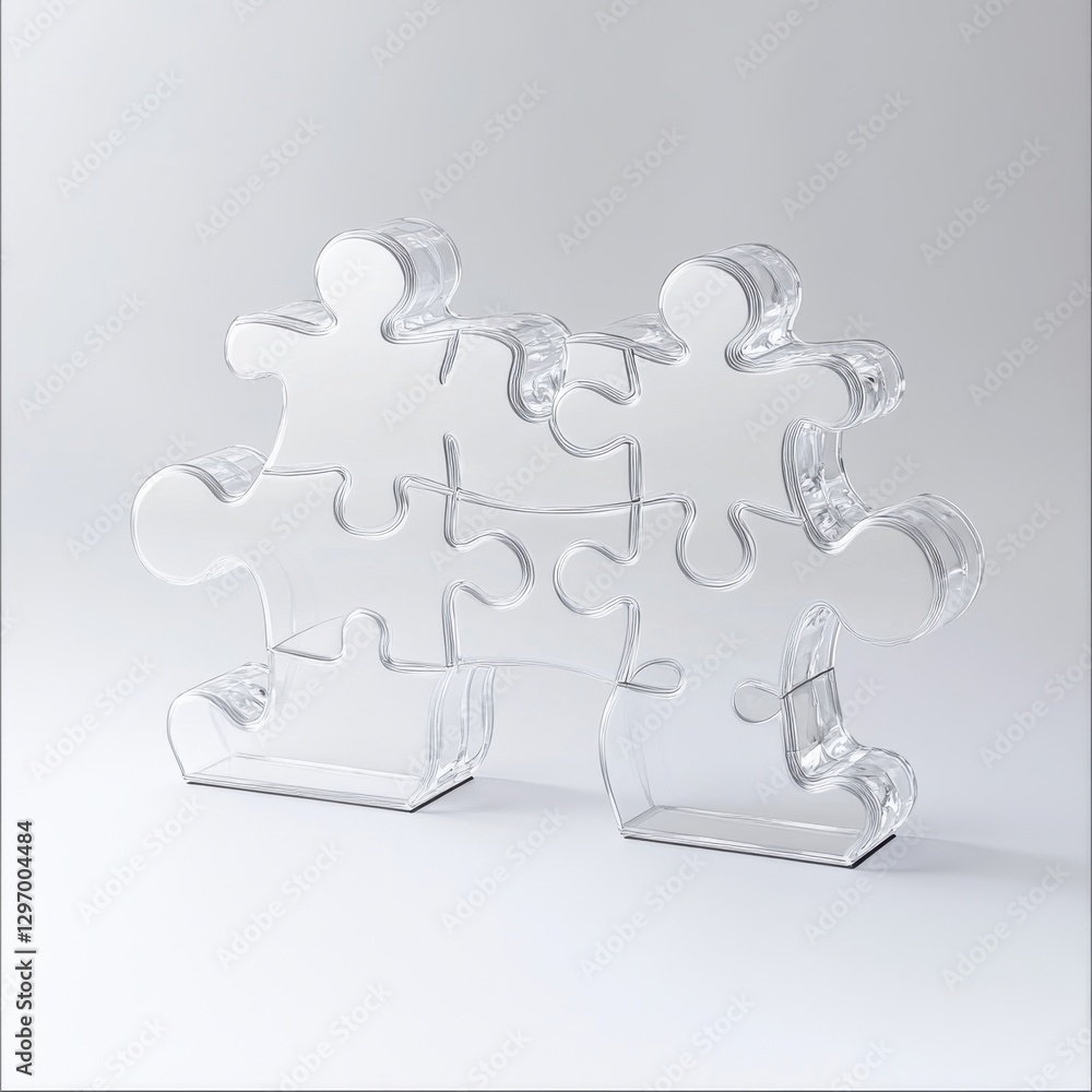Poster two interlocking clear puzzle pieces representing connection and teamwork.