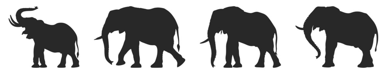 Fototapeta premium PNG Elephant silhouettes in various poses, element set on transparent background