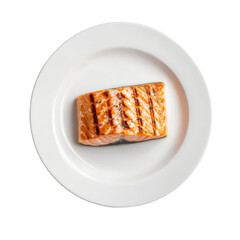Grilled Salmon Fillet on White Plate with Simple Background