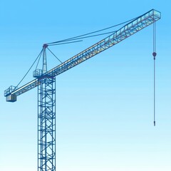 A tall construction crane silhouetted against a clear blue sky, symbolizing urban development.