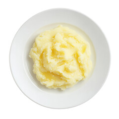 Creamy Mashed Potatoes with Butter on a White Plate Top View