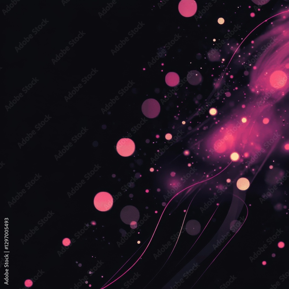 Poster abstract pink illumination: luminous spheres and swirling light on a dark background