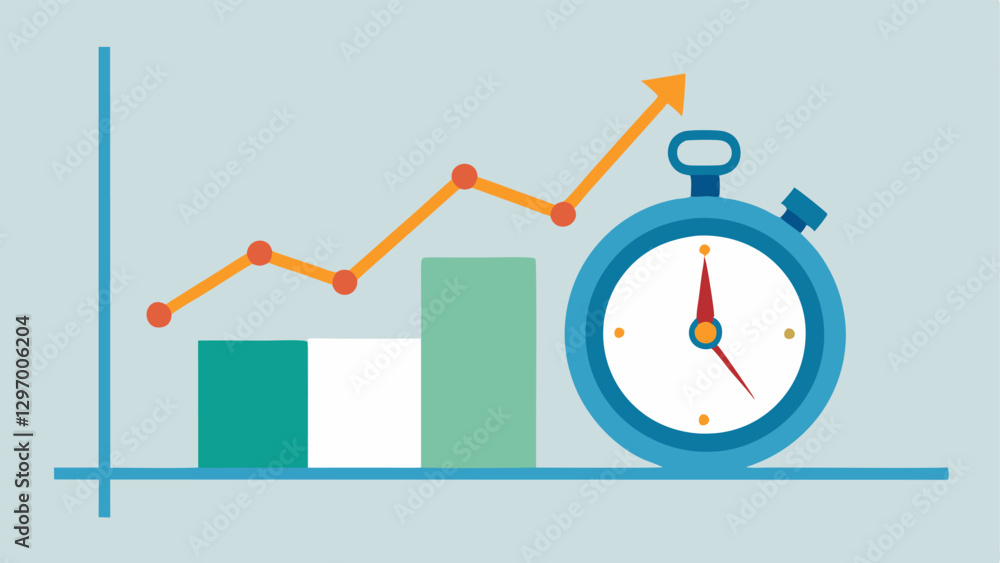 Aufkleber stopwatch and graph a stopwatch alongside a steep graph that trends upwards and downwards quickly il