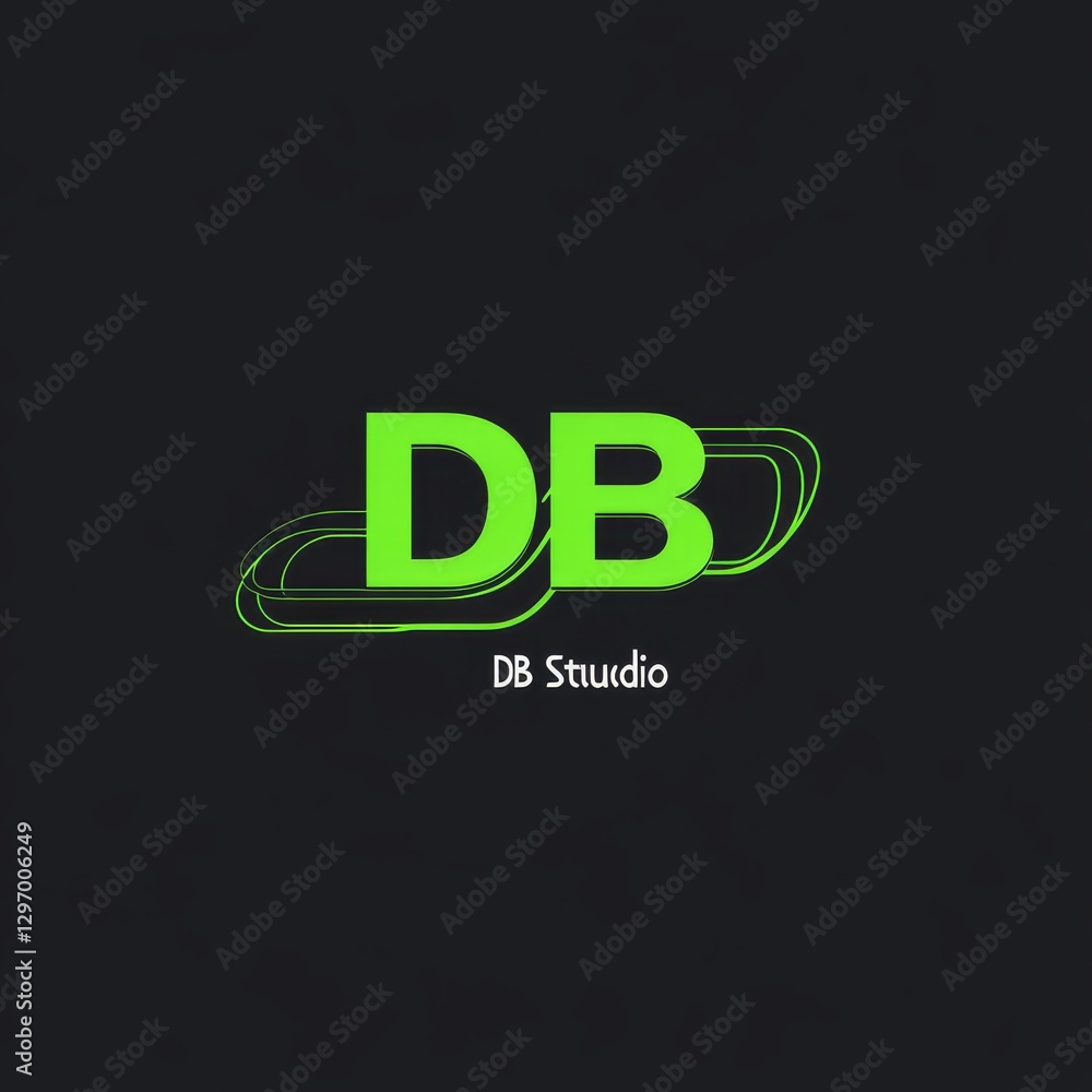 Poster DB Studio Neon Logo on Dark Background with Modern Design Elements for Branding and Marketing.