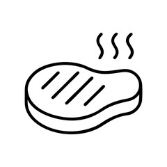 Obraz premium Grilled steak icon with steam rising, represents delicious cooking, black outline, modern design