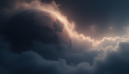 Fototapeta premium Planet and Moon in a Starry Night Sky