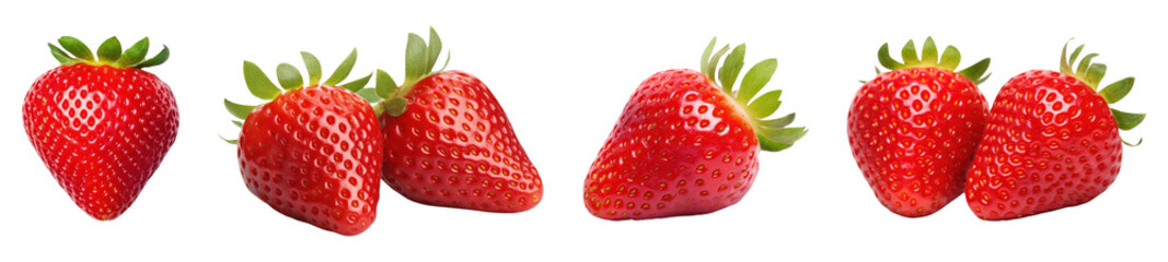 PNG Fresh ripe strawberries vibrant, element set on transparent background