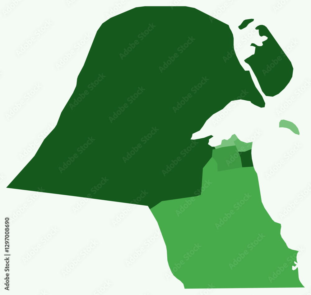 Poster map of kuwait with regions. just a simple country border map with region division. green color palet