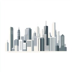 Fototapeta premium Stylized city skyline illustration featuring modern skyscrapers in various shades of gray.