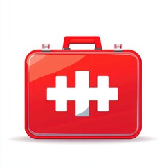 Obraz premium Bright red medical kit featuring a white cross symbol, symbolizing healthcare and first aid essentials.