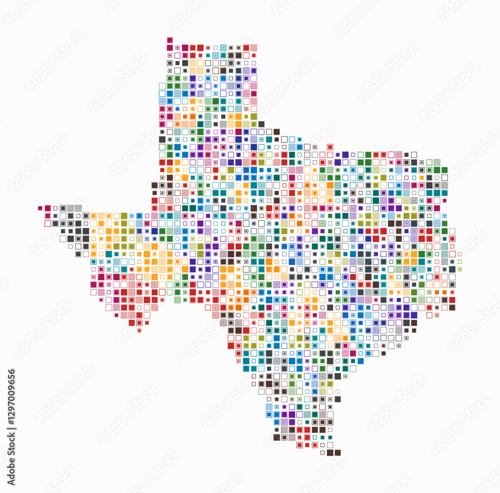 Poster texas, shape of the state build of colored cells. digital style map of the texas on white background