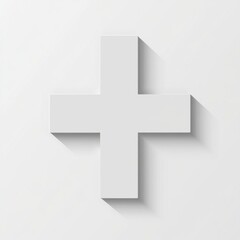 Obraz premium Simple white cross symbol with a modern design, casting a soft shadow on a light background.