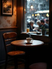 Fototapeta premium interior of restaurant coffee on tablet in Rainy weather 
