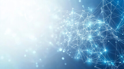 Digital network connections glow brightly against a serene blue background showcasing technology and innovation in data visualization