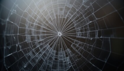 Obraz premium A spiderweb with dewdrops glistening in the sunlight against a dark background