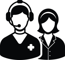  Hospital call center operator and medical doctor Silhouette icon on white background