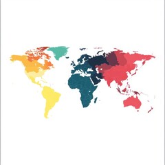 Obraz premium Vibrant world map showcasing various regions in distinct colors, emphasizing global diversity.