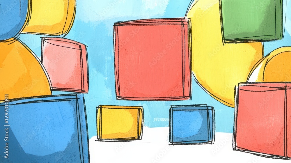 Aufkleber colorful geometric shapes floating in a bright sky creating a playful and imaginative atmosphere for