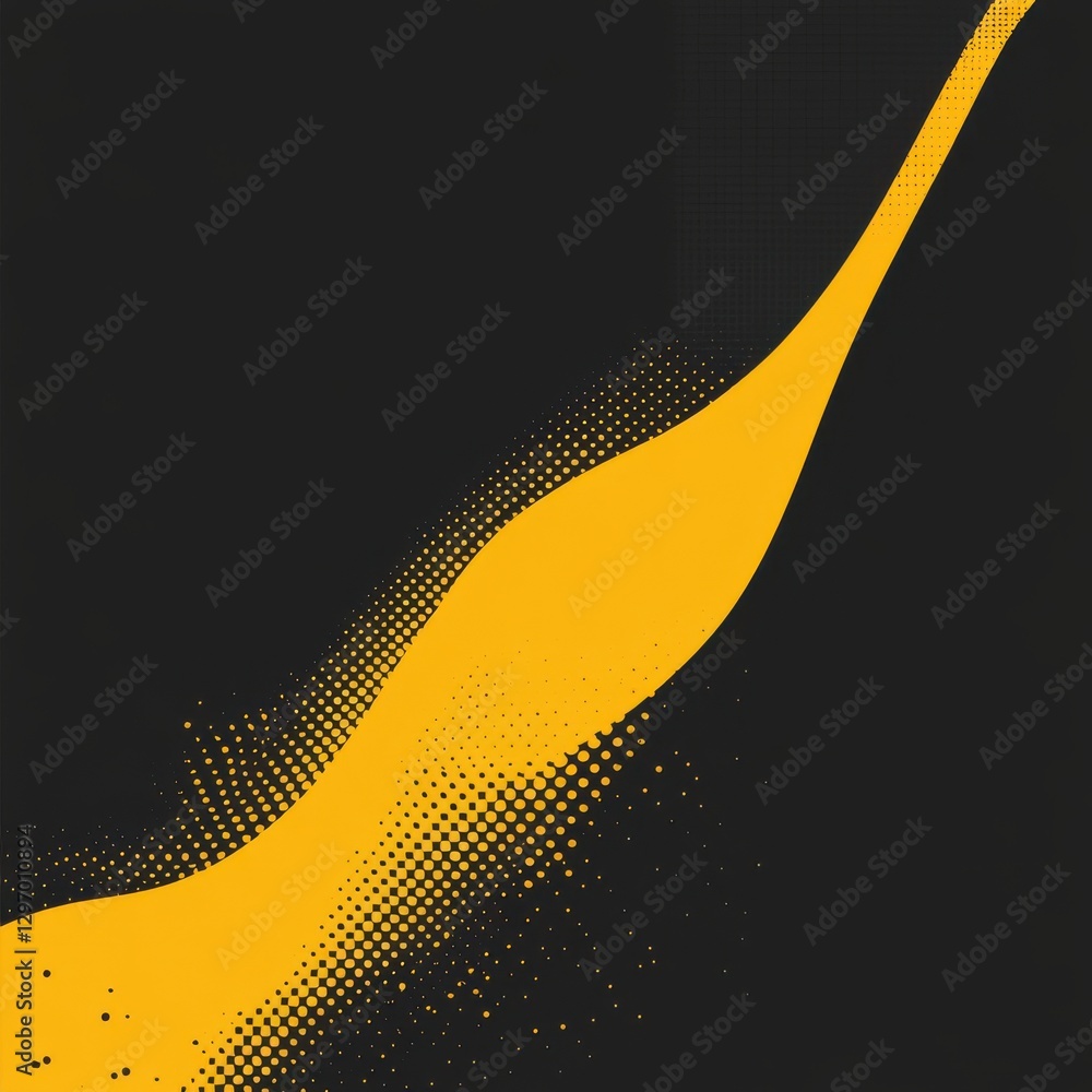 Poster dynamic yellow abstract wave against a black background, creating a bold and modern visual impact.