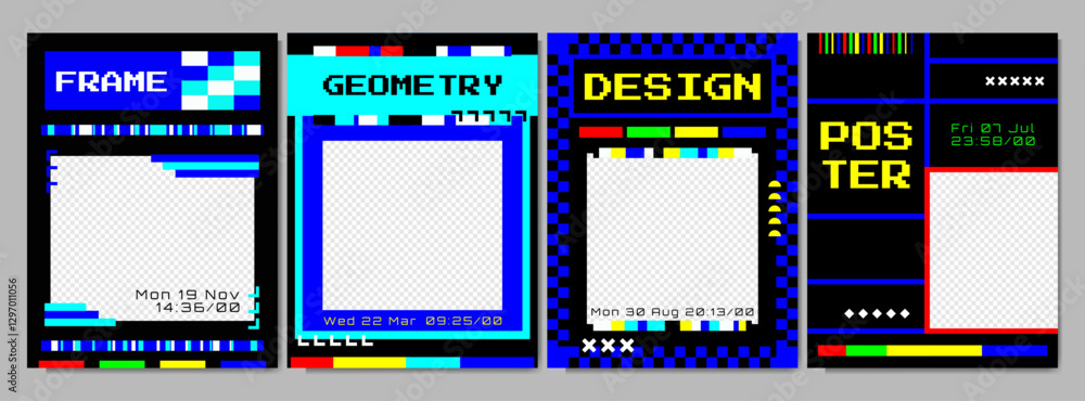 Fototapete vector illustration. overlay frame in retro futuristic style. y2k concept with neon colors and bold 