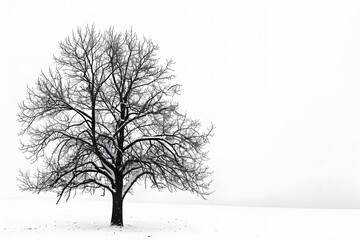 Fototapeta premium striking dark tree silhouette against white sky highlighting simplicity and contrast. generative ai