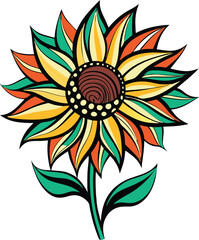 Modern Digital Art of a Sunflower with Bold Stylized Lines and Pop of Color on White Background, Stylized Sunflower Art, Bold Digital Flower Design, Modern Colorful Sunflower











