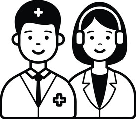Hospital call center operator and medical doctor black 
