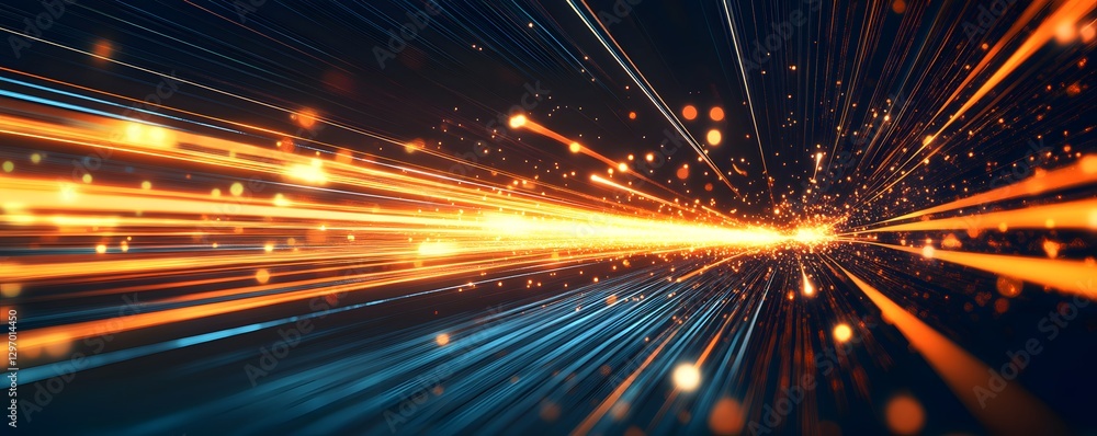 Poster abstract digital network with glowing lines and light particles